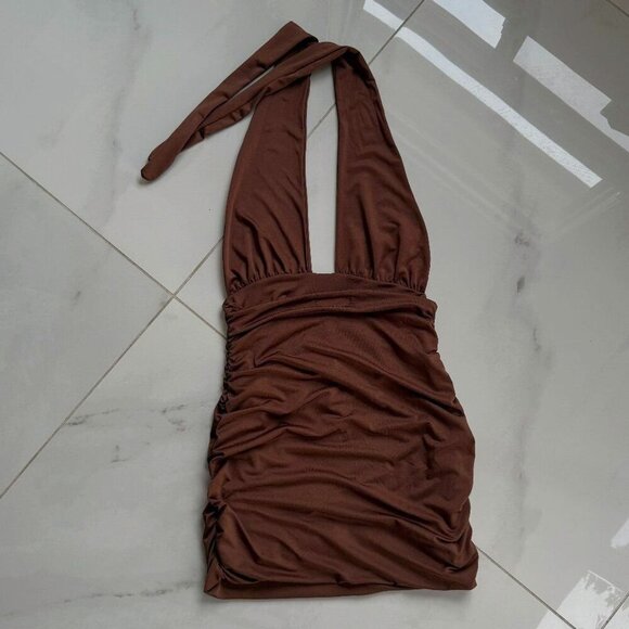 SHEIN | Mini Dress | Small | Brown | High Stretch Backless Bodycon - Picture 5 of 6